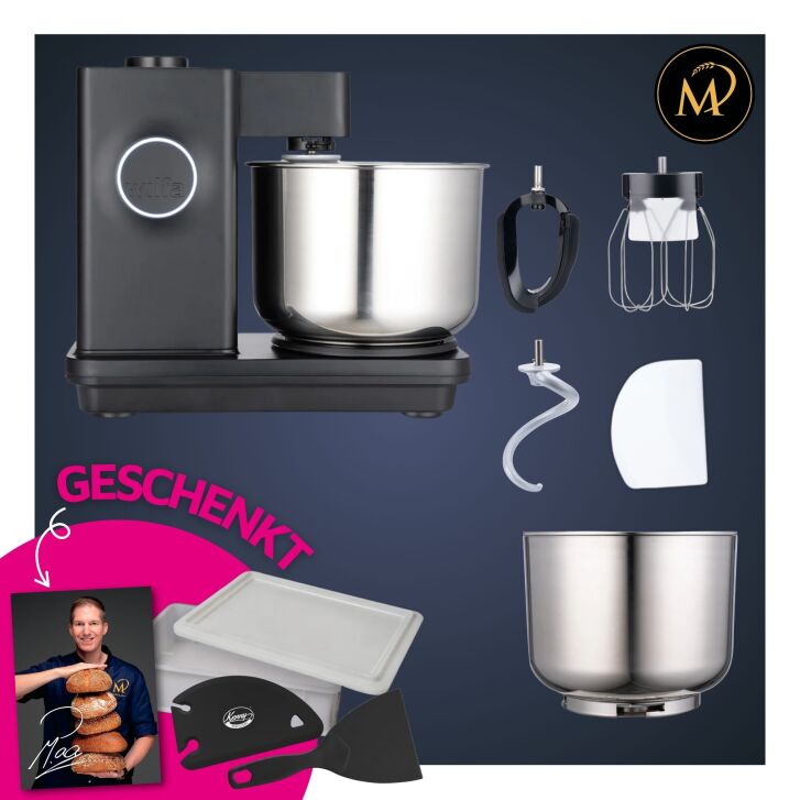 Wilfa Probaker KM1B-70 im Spar-Set Marcel Paa mit Teigbox inkl. Deckel und passendem Teigschaber sowie Teigkarte - Schwarz