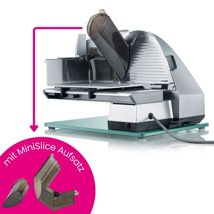 GRAEF Allesschneider Master M80EU Silber inkl. MiniSlice-Aufsatz, Messerschärfer, Pflegeset