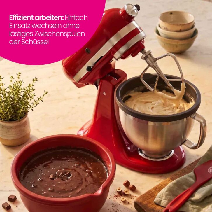 Kitty Professional "Dolly" 2er Set Profi-Schüsseleinsätze mit Deckel kompatibel mit KitchenAid 4,7 und 4,8 Liter Rührschüsseln