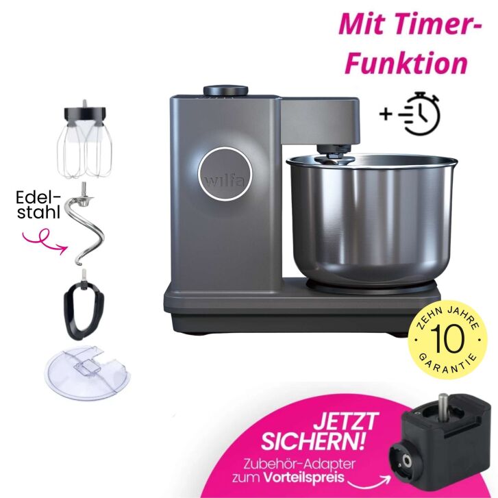 Wilfa Probaker NXT KM4GY-T70 - GRAU mit Timer und Edelstahl-Knethaken