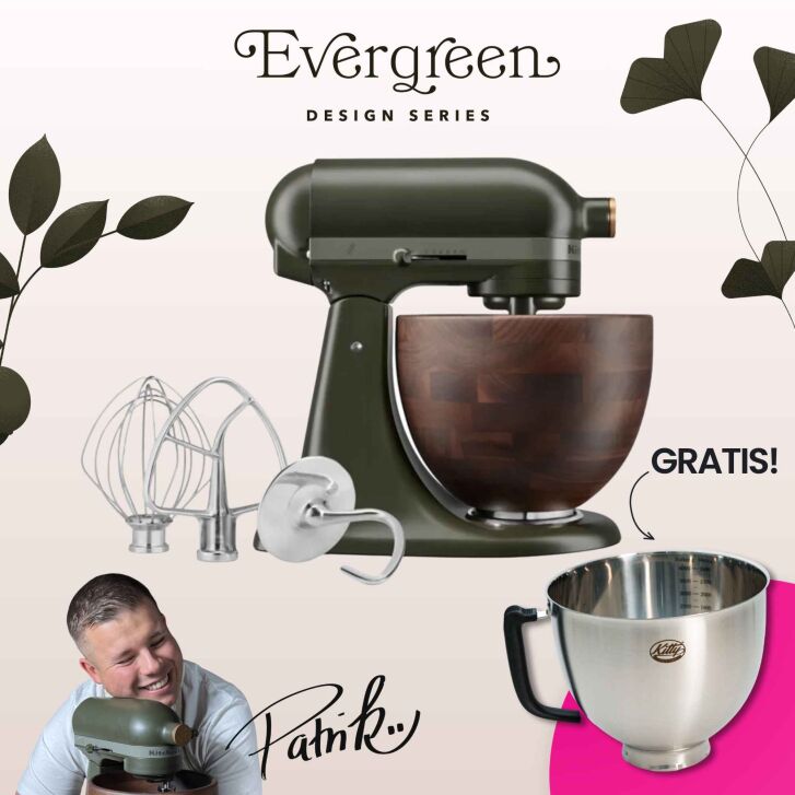 DESIGN EDITION: KitchenAid Artisan 4,7 Liter Spar-Set Einfach.Patrik mit zweiter Schüssel & Grußkarte - EVERGREEN