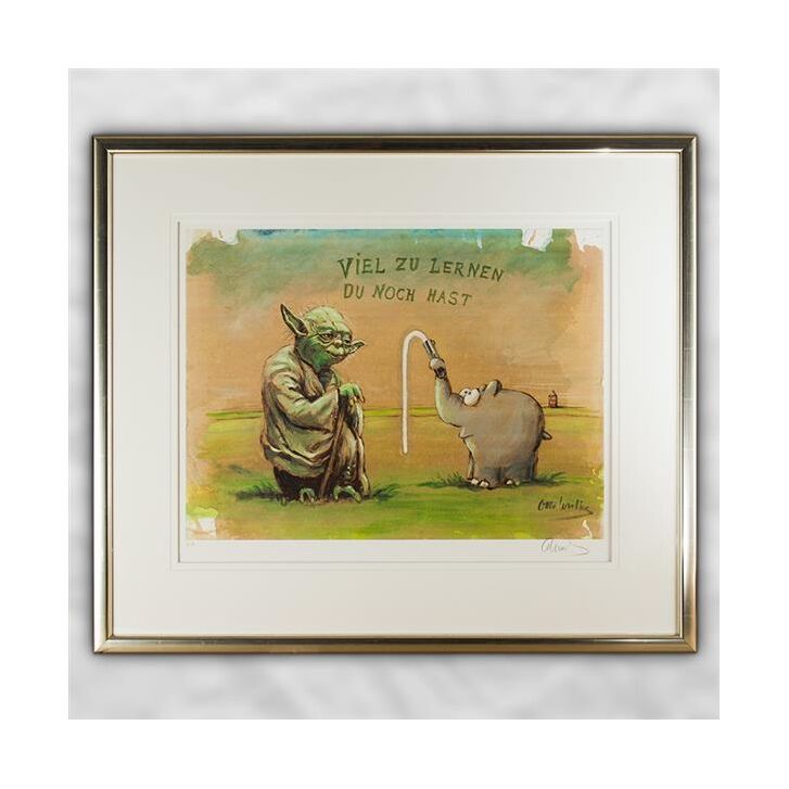 Otto Waalkes Original Farblithografie "Viel zu lernen du noch hast" Otto und Star Wars Yoda - handsigniert und limitiert - ca. 53 x 66 cm