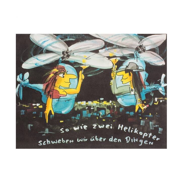 Udo Lindenberg Original Farblithografie "Helikopter" - handsigniert und limitiert - ca. 40 x 50 cm