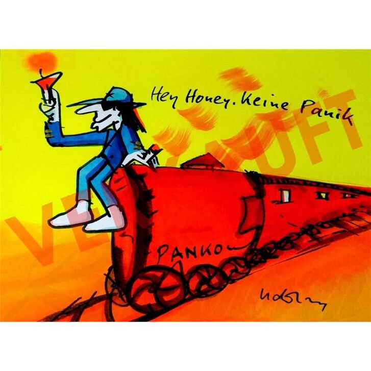 Udo Lindenberg Original Aquarell 2014 "Hey Honey, keine Panik" Sonderzug Pankow ca. 72 x 60 cm / Unikat