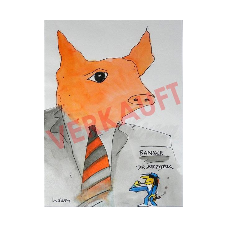 Udo Lindenberg Original Aquarell 2014 "Dr. Abzock Banker" ca. 80 x 65 cm / Unikat