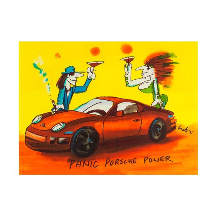 Udo Lindenberg Original Farblithografie "Panic Porsche Power" - handsigniert und limitiert - ca. 42 x 56 cm
