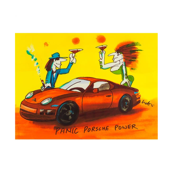 Udo Lindenberg Original Farblithografie "Panic Porsche Power" - handsigniert und limitiert - ca. 42 x 56 cm