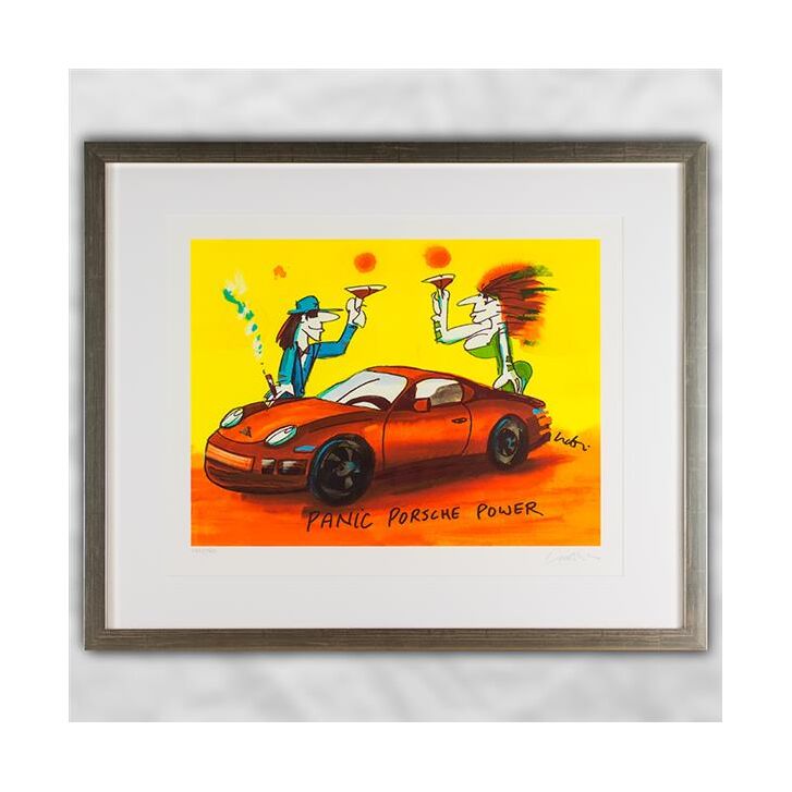 Udo Lindenberg Original Farblithografie "Panic Porsche Power" - handsigniert und limitiert - ca. 42 x 56 cm