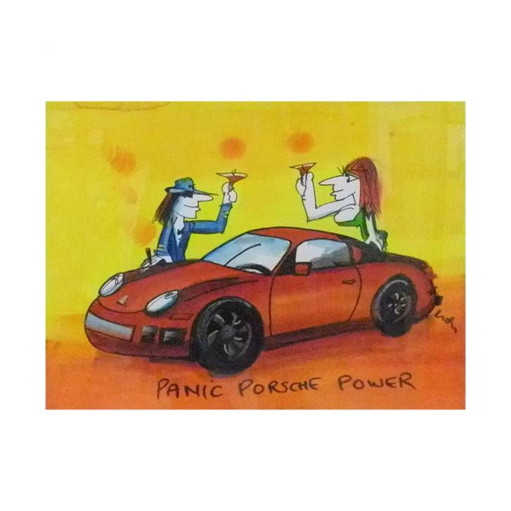 Udo Lindenberg Original Mischtechnik auf Papier 2017 "Panic Porsche Power" ca. 42 x 56 cm / Unikat