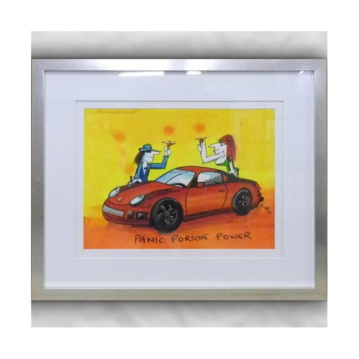 Udo Lindenberg Original Mischtechnik auf Papier 2017 "Panic Porsche Power" ca. 42 x 56 cm / Unikat