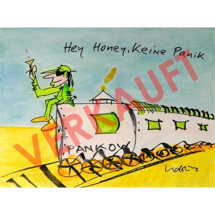 Udo Lindenberg Original Likörell 2012 "Sonderzug - Hey Honey, keine Panik" ca. 72 x 60 cm / Unikat