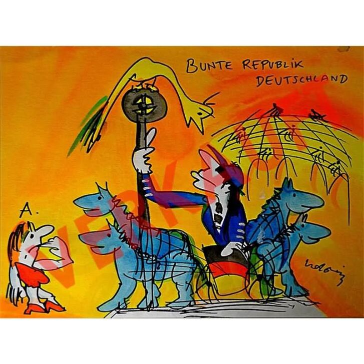 Udo Lindenberg Original Aquarell 2012 "Bunte Republik Deutschland" ca. 72 x 60 cm / Unikat