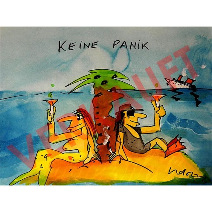 Udo Lindenberg Original Aquarell 2012 "Keine Panik - Auf der Insel" ca. 80 x 65 cm / Unikat