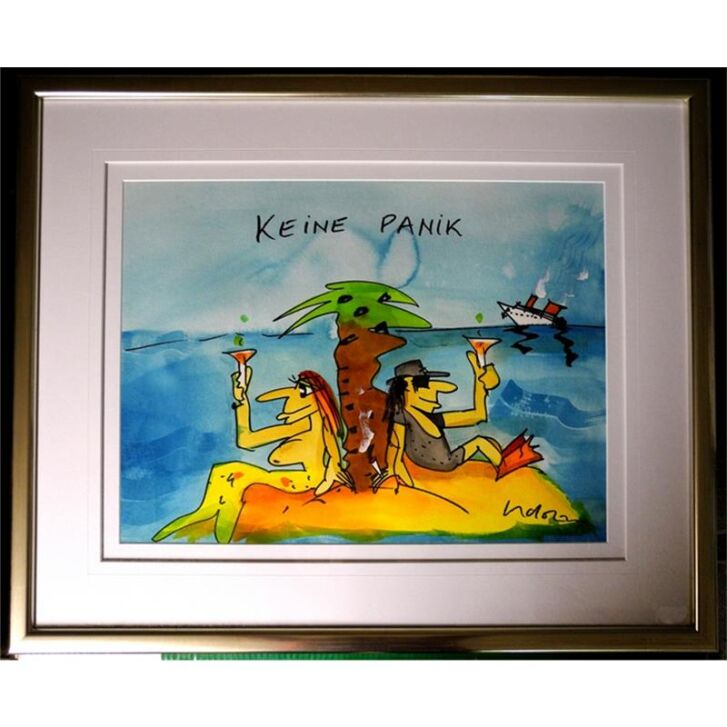 Udo Lindenberg Original Aquarell 2012 "Keine Panik - Auf der Insel" ca. 80 x 65 cm / Unikat